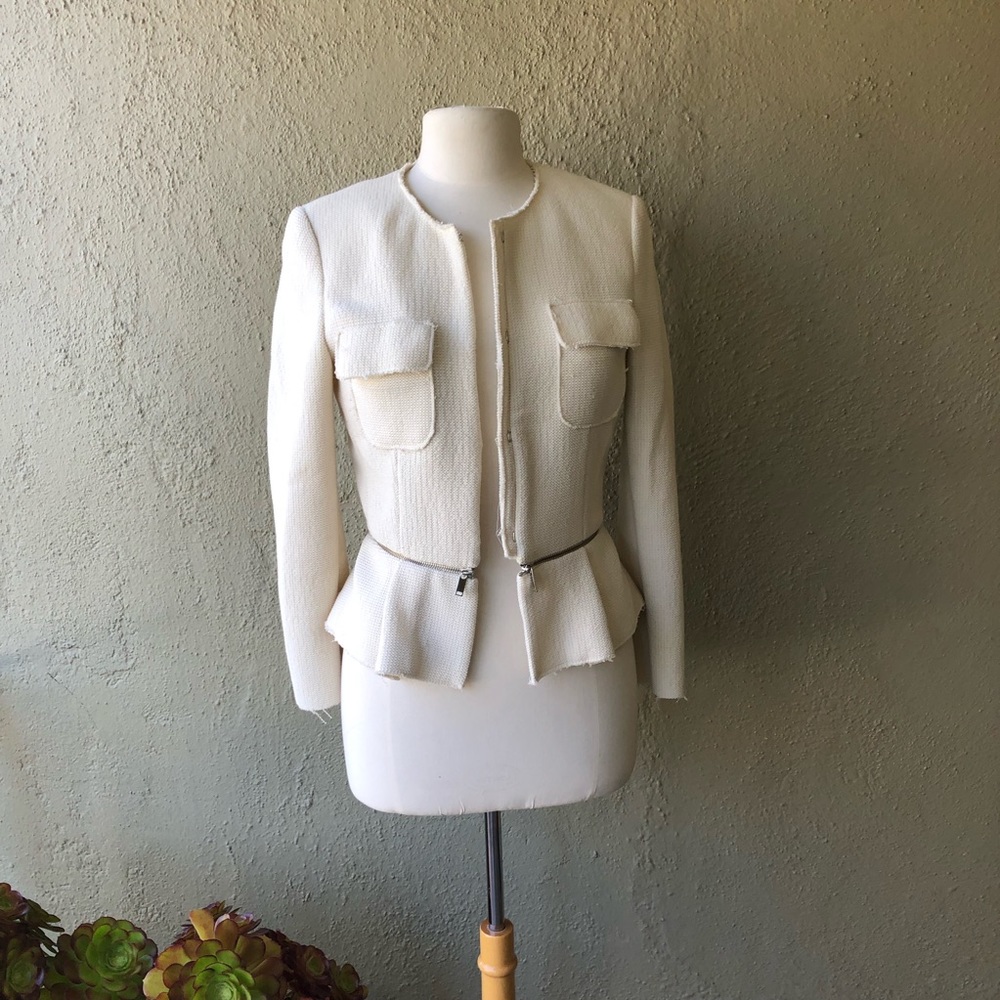 Zara cream jacket with removable zip peplum
